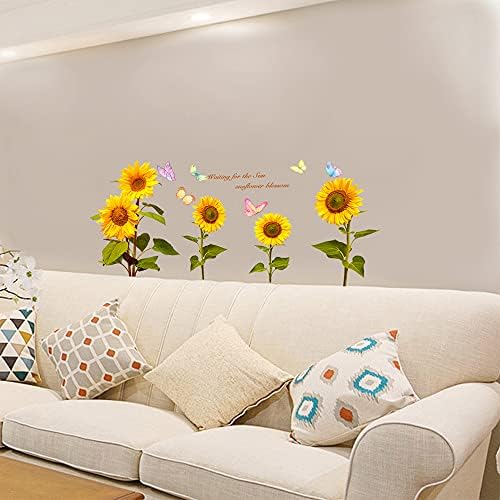 Ayçiçeği Duvar Çıkartmaları Kelebek Sticker Bahçe Güneş Çiçekler Bitkiler Duvar Sticker Yatak Odası Oturma Odası Çocuk Odası