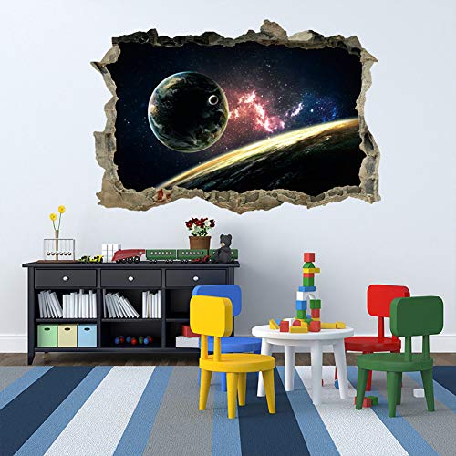 Wallpark Outer Space Galaxy Planet Earth Duvar Sticker, Güneş Sistemi Sihirli 3D Pencere Çıkarılabilir Duvar Çıkartması, Çocuk