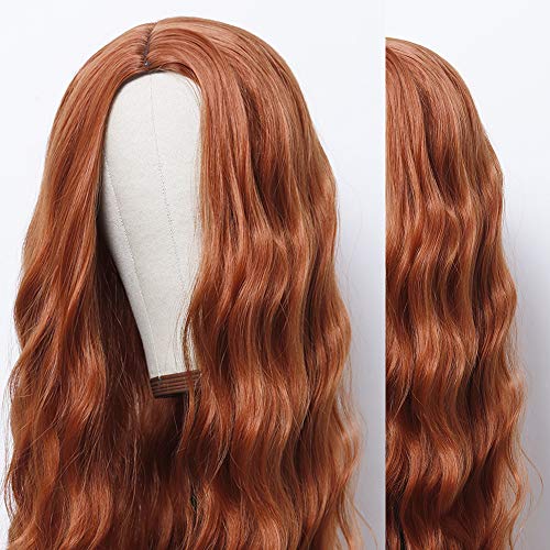 ANDRİA Turuncu Peruk Doğal Dalgalı peruk Sentetik Uzun Gevşek kıvırcık peruk ısıya dayanıklı iplik Orta kısmı Peruk 24 İnç