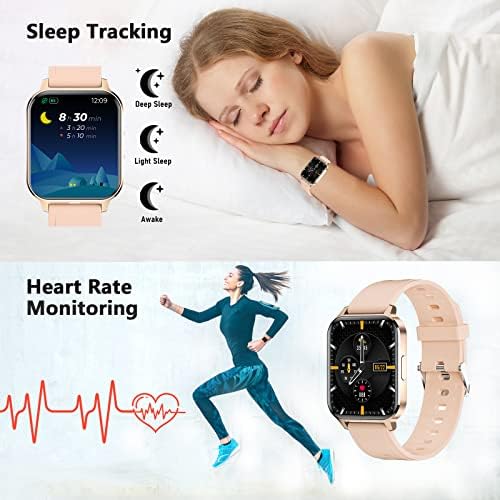Akıllı saat, 1.7 Android ve ıOS Telefonlar için Smartwatch, Tam Dokunmatik Renkli Ekran Kalp Hızı ve Uyku Monitörü Pedometre