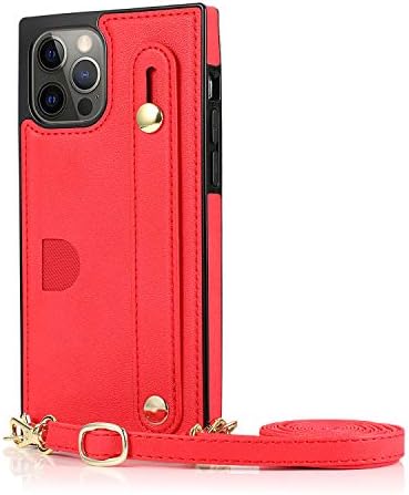 Telefon Kapak için iPhone12 pro max 2021 Deri, 6.7 inç Kickstand Kırmızı Kart Yuvası (KIMLIK Kartı, Kredi Kartı) Asılı Şerit,