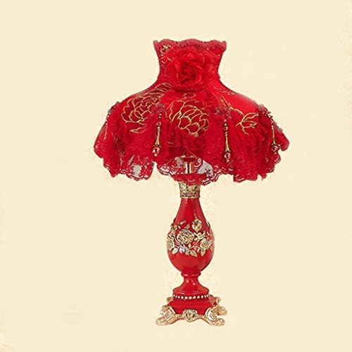 Masa lambası Düğün Prenses Dantel Kırmızı Başucu Lambası Okuma lampA+