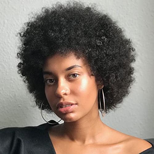 JOEDİR SAÇ Kısa Afro Peruk Siyah Kadınlar ıçin Doğal Siyah Afro Kinky Peruk İnsan Saç Yumuşak ve Kabarık Tutkalsız Peruk 130%