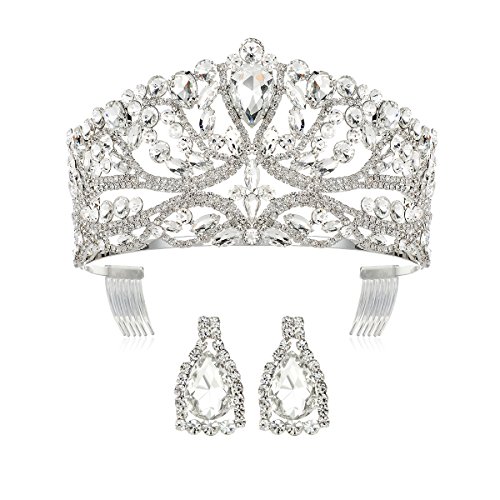 DcZeRong Prenses Kraliçe Tiara Taçlar Rhinestone Kristal Yetişkin Kadın Doğum Günü Pageant Balo Gümüş Taç