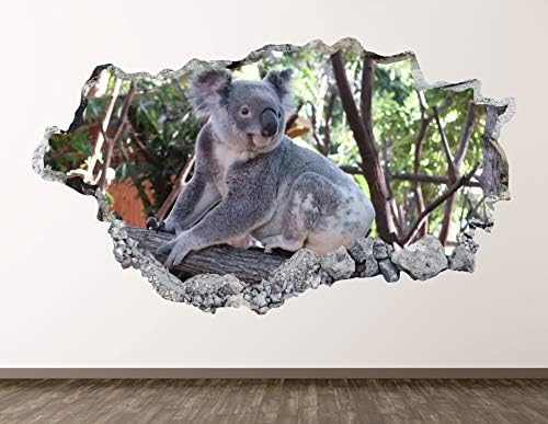 Koala Duvar Çıkartması Art Decor 3D Smashed Avustralya Hayvan Sticker Poster Çocuk Odası Duvar Özel Hediye BL1095 (70 W x 40H)