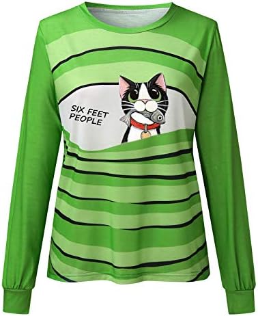 Kadınlar için Nulairt Tişörtü,Komik Kedi Baskı Kazak Uzun Kollu Grafik Crewneck Casual Bluzlar Tops
