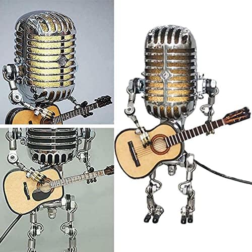 Retro Tarzı Mikrofon Robot Masa Lambası Tutan Guitare Vintage, Vintage Mikrofon Robot Dokunmatik Dimmer Lamba Masa Lambası,