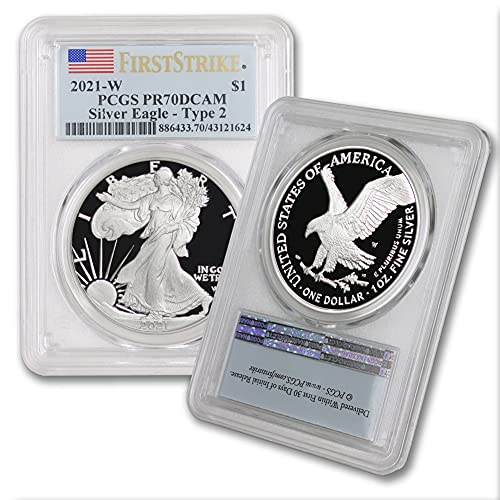 2021 W 1 oz Proof Amerikan Gümüş Kartal PR-70 Derin Cameo (İlk Grev Tipi 2 Bayrak Etiketi) CoinFolio tarafından $1 PR70DCAM