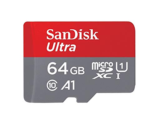 SD Adaptörlü SanDisk Ultra Plus 64GB microSDXC UHS-I Kart, Gri/Kırmızı, Android Telefon, Masa ve Kamera için 100 MB/Sn'ye kadar