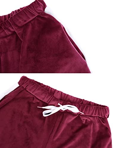 Sykooria Kadın Sweatsuits Set 2 Parça Kadife Kapüşonlu Eşofman Set Şerit Yan Tişörtü ve Pantolon Setleri