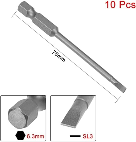 EuısdanAA 10 Adet 3mm Oluklu İpucu Manyetik Düz Kafa Tornavida Uçları, 1/4 İnç Hex Shank 3-inç Uzunluk S2 Güç Aracı(10 puntas