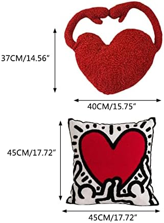 BYNNİX Yaratıcı Kırmızı Aşk Kalp Şekilli Dolması Hug Yastık Oyuncaklar Nakış Tepeli Peluş Graffiti Dekoratif Yastık Kapak Hediyeler