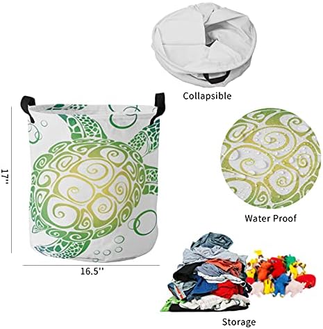 Goydema Katlanabilir çamaşır sepeti Depolama Sepeti, Karikatür Kaplumbağa Yeşil Hayvan Desen Giysi Sepeti Sepet Kolu ile Su