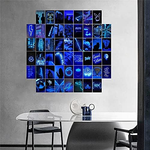 SHUUY 50 adet Duvar Kolaj Estetik Sanat Kartpostallar Kiti Mavi Çiçekler Resimleri Yatak Odası Yurt Odası Dekor