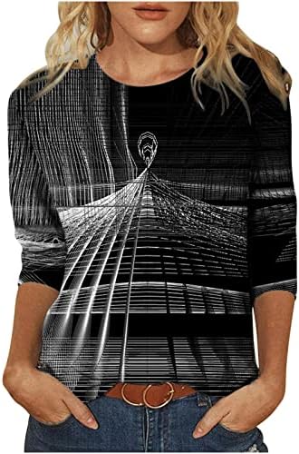 Komik T Shirt Kadınlar ıçin Baş Döndürücü 3D Grafik Yenilik Baskılı Bluz Crewneck Üç Çeyrek Kollu Tops