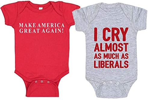 Amerikan'ı Tekrar Harika Yap Bebek Romper ve Özgür Neredeyse Liberaller Kadar Ağlıyorum (Kırmızı ve Gri)