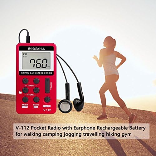 Retekess V112 AM FM Radyo Cep Taşınabilir Mini Alıcı Kişisel Şarj edilebilir pil ve Kulaklık ile(1 Altın ve 1 Kırmızı)