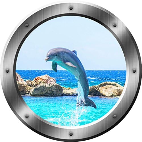 Yunus Porthole Porpoise Duvar Çıkartması 3D Sticker Deniz Yaşamı Duvar Dekor VWAQ-SP30 (14 Çap)