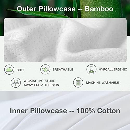 Lofe Organik Karabuğday Uyku Yastığı-Bambu Yastık Kılıflı Japon Boyutu(14x20), Ayarlanabilir Çatı Katı, Serin Uyku için Nefes
