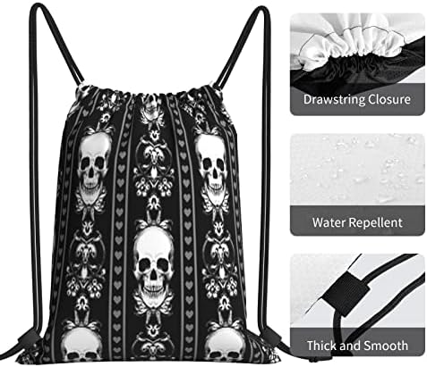 İpli sırt çantası Barok kafatası şerit gotik siyah dize çanta Sackpack spor salonu alışveriş spor Yoga için