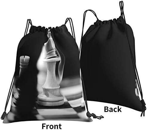 İpli sırt çantası Vintage siyah beyaz satranç kral dize çanta Sackpack spor salonu alışveriş spor Yoga için