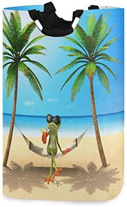 Yeşil Kurbağa Büyük çamaşır Sepeti Tropikal Ağaç Yaz Plaj Katlanabilir Çamaşır Sepeti Kolları ile Su Geçirmez Dayanıklı Giysi