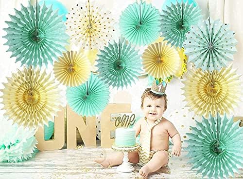 Nane Altın Doğum Günü Süslemeleri Kadınlar için Nane Krem Altın Polka Dot Kağıt Hayranları için Deneme Bebek Duş Süslemeleri