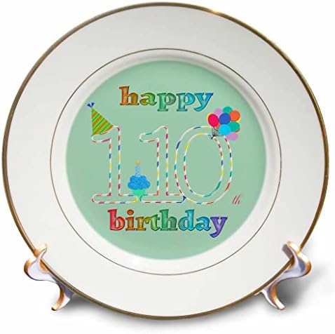 3dRose 110. Yaş Günün Kutlu Olsun, Mum, Balon, Şapka, Renkli Tabaklı Cupcake (cp_352199_1)